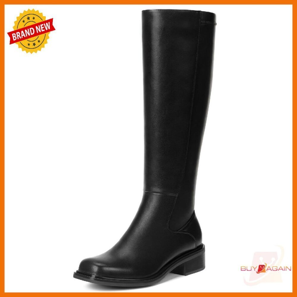 Knee High Boots Low Heel Square Toe Side Zipper Women's Size